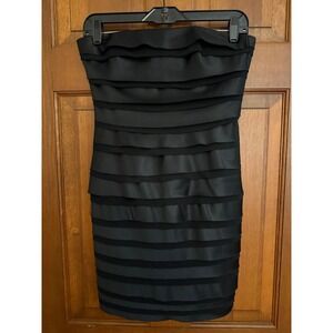 White House Black Market Strapless Dress Womens Size 0 Black Satin Chiffon Mini